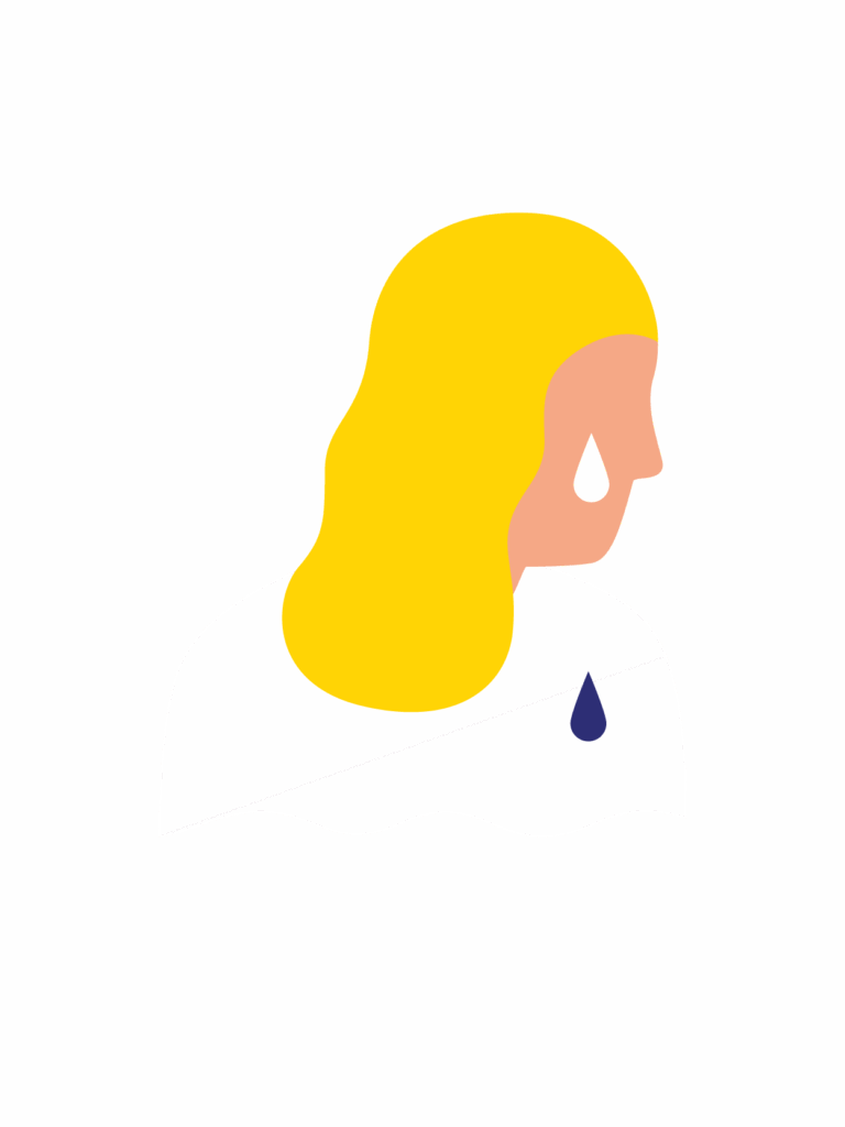 Eine Illustration zeigt eine Person mit gelbem Haar, die eine Träne vergießt.
